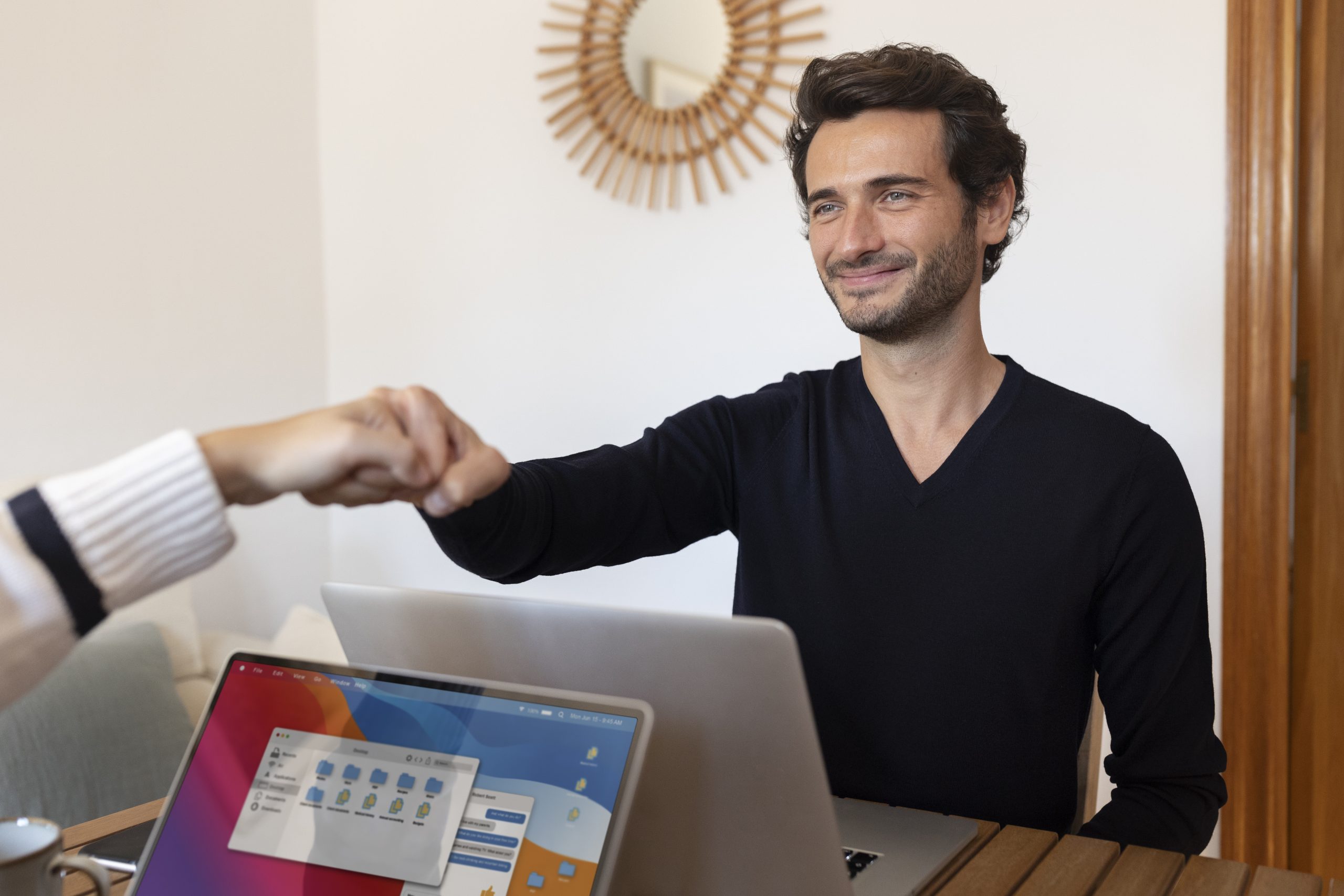 close up people working from home